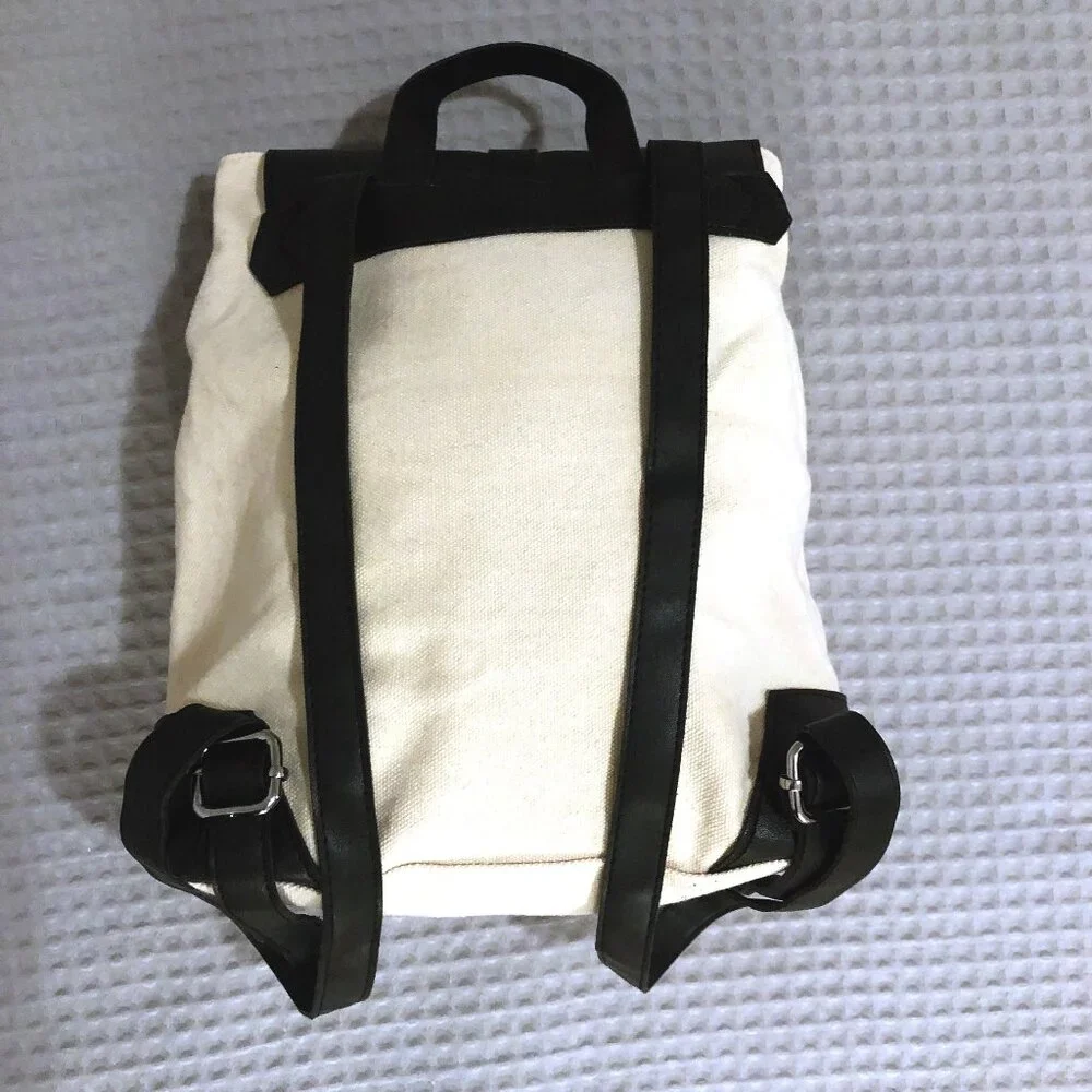 NWOT Deux Lux Black PU Leather White Canvas Backpack